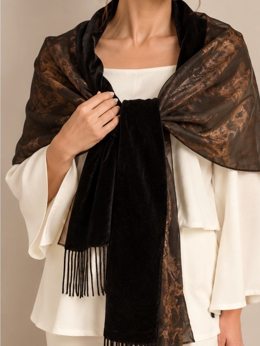 COPY - Morgan & Oates velvet & organza scarf/ shawl/ wrap